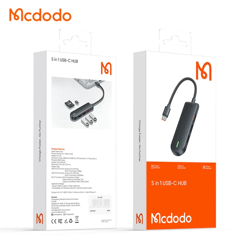 هاب مک دودو مدل HU-1430، دارای 2 پورت USB 2.0 و 1 پورت USB 3.0، پشتیبانی از کارت حافظه