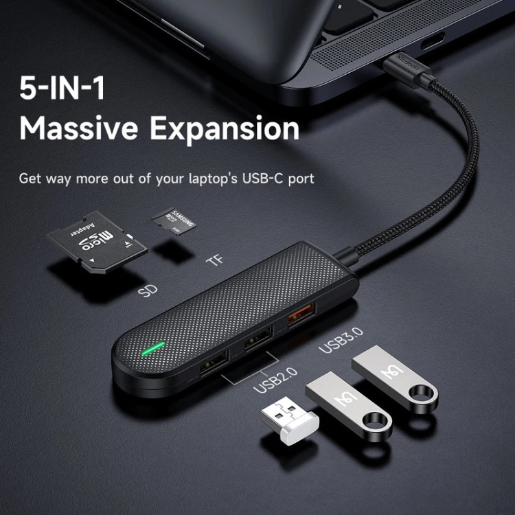 هاب مک دودو مدل HU-1430، دارای 2 پورت USB 2.0 و 1 پورت USB 3.0، پشتیبانی از کارت حافظه