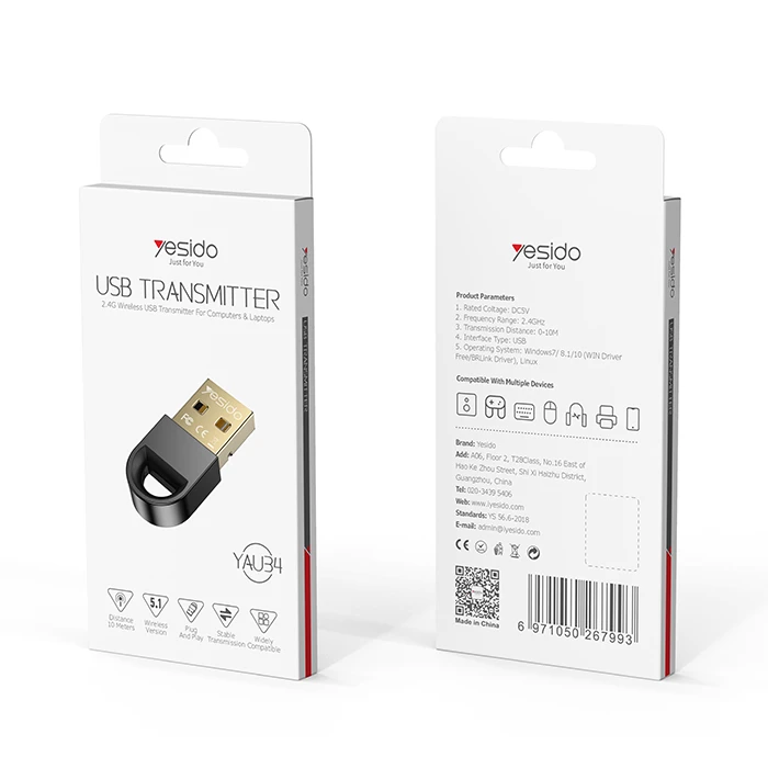 فرستنده صدا یسیدو مدل YAU34، با بلوتوث نسخه 5، درگاه USB و منبع انرژی USB