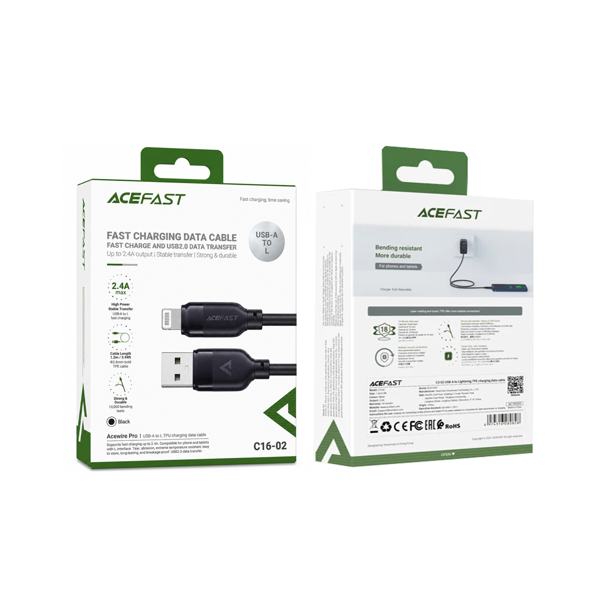 کابل شارژ و انتقال داده ایس فست C16-02 USB-A به Lightning