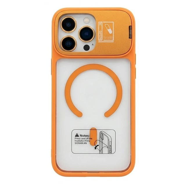 قاب دورنگ مدل MagSafe با استند و محافظ لنز دوربین آیفون 17 پرو مکس نارنجی