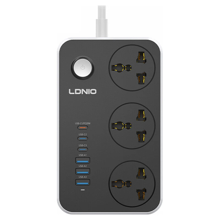 چندراهی برق الدینیو LDNIO مدل SC3604C با ۳ پریز و ۶ پورت USB