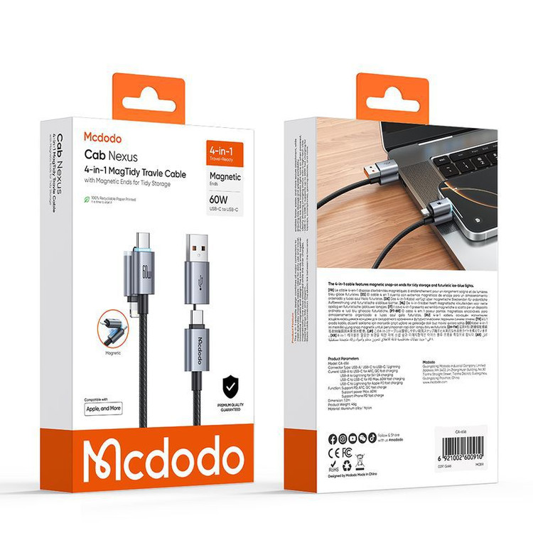 کابل شارژ ۴ کاره مک دودو Mcdodo مدل CA-6560 با شارژ سریع ۶۰ وات