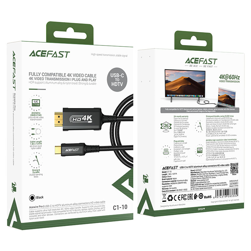 کابل انتقال تصویر Type-C به HDMI ایس فست مدل C1-10 با پشتیبانی از 4K و HDR
